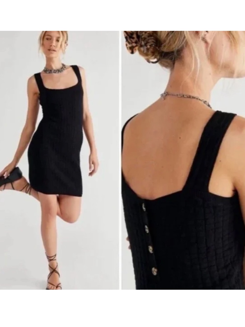 FREE PEOPLE BEACH | Black | SHORT N SWEET SWEATER MINI DRESS size Large